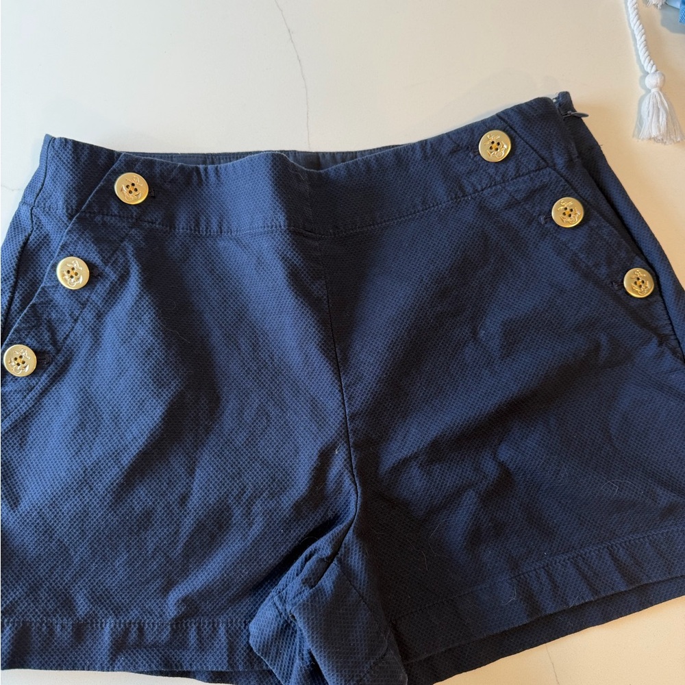 J. Crew High Waist Navy Shorts with Gold Buttons
